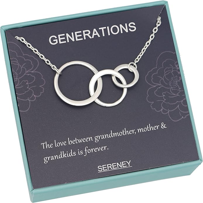 Sereney S925 Sterling Silver Grandma Necklace as Mothers Day Gifts for New Grandma, 3 Circles Grandmother Granddaughter Jewelry for Mom Nana, 3 Sterling Silver Pearl Jewelry as New Grandmother Gifts