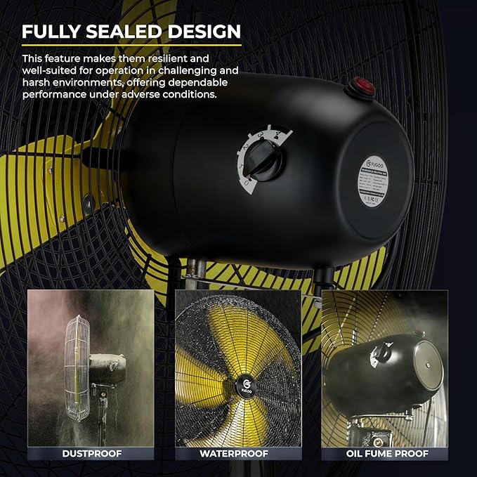 FUGOO 24'' Outdoor Oscillating Pedestal Fan With All Sealed Brushless DC Motor, 4-Speed Waterproof Outdoor Fan, Heavy Duty Industrial Floor Fans for House,Patios, Commercial, Garage, Warehouse