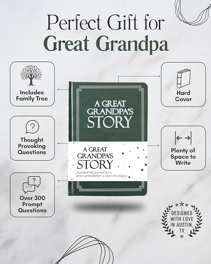 Great Grandpa's Life Story Journal (Hardcover): A Meaningful Keepsake to Share His Journey and Memories, Book Includes 250+ Prompt Questions, Sentimental Gifts for Father's Day, Birthday & Christmas