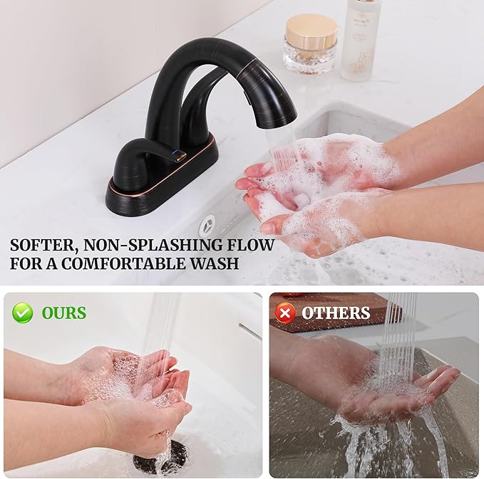 Ultimate Unicorn Bathroom Sink Faucet with Sprayer- 4 Inch Oil Rubbed Bronze Centerset Pull Down Vanity Faucets 3 Hole with Pop Up Drain - Two Handle Modern Washbasin Tap Set for Rv Lavatory Restroom