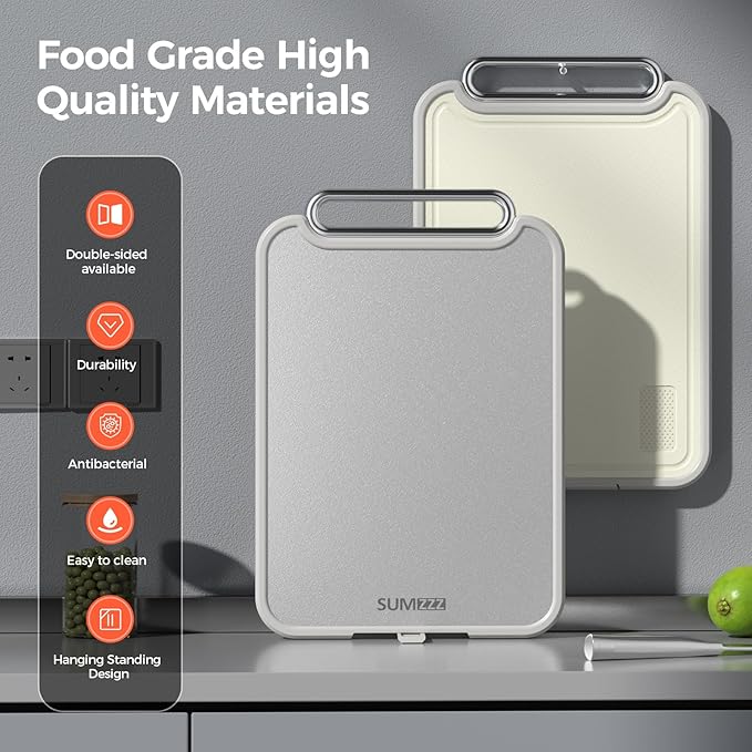 Sumzzz 2-in-1 Stainless Steel Cutting Board, Double-Sided for Raw Meat & Vegetables, Dishwasher Safe, Easy to Clean, Non-Slip Large Chopping Board with Juice Groove, Ideal for Home Kitchen (16”×11”)