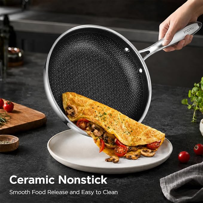 imarku 10 Inch Non Stick Frying Pans, Healthy Hybrid Ceramic Frying Pans | Stainless Steel Frying Pan for Gas, Electric, and Induction, PFOA Free, Dishwasher & Oven-Safe Non Stick Skillets