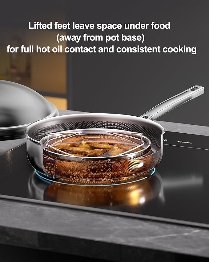 FogDream Titanium Non Stick Frying Pan, 10in Tri-Ply Stainless Steel Deep Saute Pan, All-in-One Cookware Set with Stainless Lid, Stay Cool Handle, Dishwasher & Oven-Safe,Induction Compatible,Silver