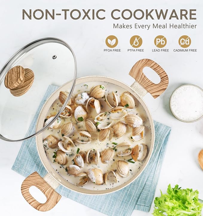 MICHELANGELO 5 Quart Stock Pot with Lid, Nonstick Soup Pot with Lid, Induction Cooking Pot White Granite, Non Stick Pot with Stay-cool Handle, 5 Quart Nonstick Pot for Cooking