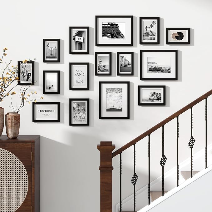 Venusmiles 15 Pack Picture Frames Collage Wall Decor, Gallery Frame Set for Wall Mounting or Tabletop Display, Multi Sizes Including 3pcs 8x10, 6pcs 5x7, 6pcs 4x6, Black