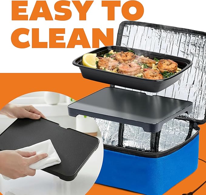 HOTLOGIC Mini Heated Lunch Box - Portable Electric Food Warmer for Men and Women - Great for Work, Office, and Construction - Cook, Reheat, and Eat on the Go - 120V - Blue