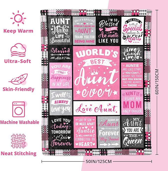 Mothers Day Birthday Gifts for Aunt - World's Best Aunt Ever Gifts from Niece Nephew - Favorite Auntie Birthday Gift Ideas - Christmas Valentines Day Presents for Auntie - Aunts Life Blanket 50"x60"