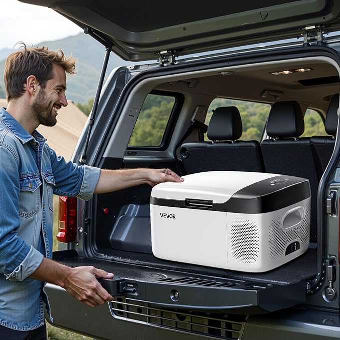VEVOR Car Refrigerator, DC 12/24V AC100-240V Compressor Electric Cooler, -4°F to 68°F Car Fridge with APP Control, 16 QT Cars Freezer for RVs, Campsites, Boats, Camping, Fishing, 60W Portable Freezer