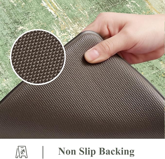 Collive Kitchen Mats Cushioned Anti Fatigue, Modern Abstract Non Slip Kitchen Floor Mat Waterproof Green Sink Rug 2 Piece, Comfort Desk Standing Rugs for Bedroom, Office, Laundry, 17"x29"+17"x47"