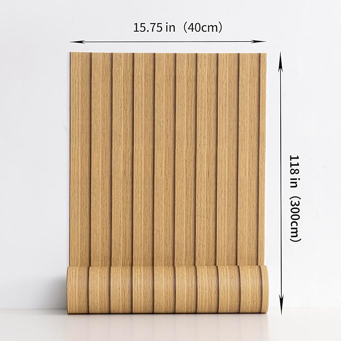 Haimin Wood Grain Slat Wall Panels Peel and Stick Faux Wood Thick Wallpaper 118"x15.75" Waterproof PET & IXPE Foam Paneling (Yellow Oak)