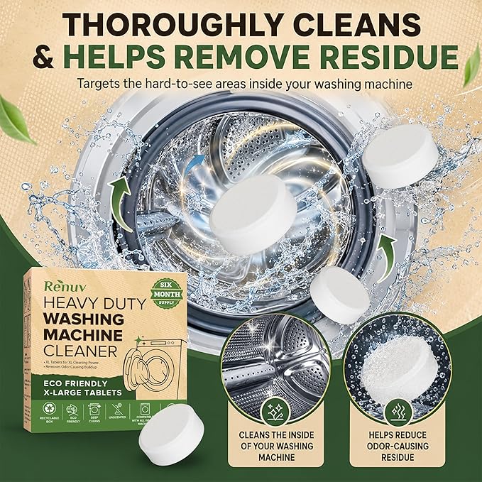 Renuv® Dishwasher Cleaner + Washing Machine Cleaner Bundle - Heavy Duty Appliance Deep Cleaning, Descaling and Deodorizing.