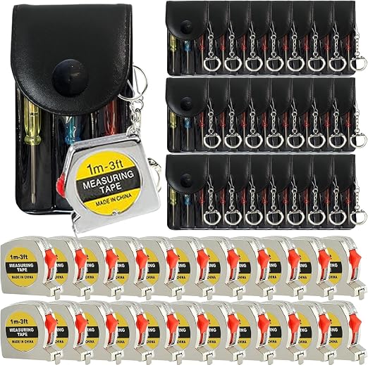 72 Pcs Mini Screwdriver Keychain Tape Measure Keychains Set Keychain Tape Measure Mini Screwdrivers in Pouch Keychain for Birthday Party Favors ，Adult Tool Party Prize for Father's Men Gifts