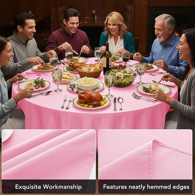 10-Pack Pink Round Tablecloths, 84 Inches, Stain-Resistant Polyester for 3-5 Ft Round Tables - Washable Table Covers for Weddings, Banquets, Birthday Parties, Events