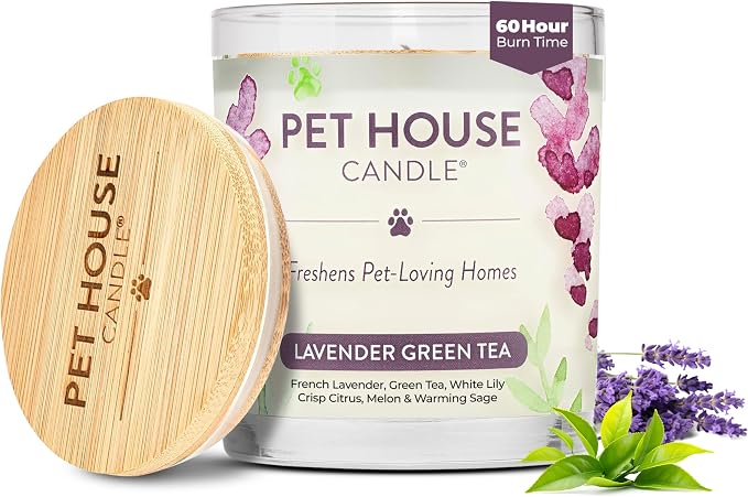 Pet House Lavender Candle Clean Burning, Long Lasting Pet Odor Candle for Home - Lavender Green Tea