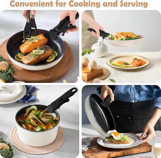 Wayona Removable Handle for Pots and Pans - Universal Detachable Pan Handle Replacement - Heat-Resistant Plastic, Stainless Steel, Silicone - Black