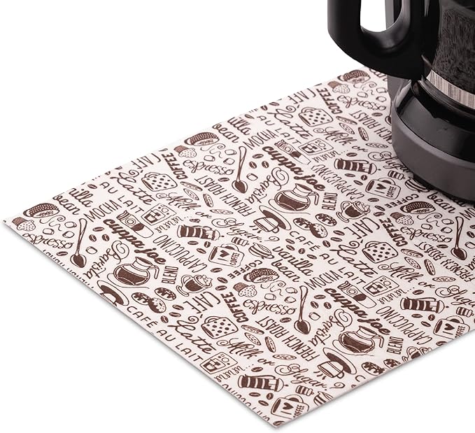 S&T INC. Coffee Mat, Absorbent Bar Mat for Coffee Maker and Espresso Machine, 12 Inches x 18 Inches, Brown Typography Print, 1 Pack