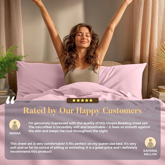 Utopia Bedding California King Size Sheet Set – 4 Piece Bed Sheets, Soft and Breathable Microfiber, Includes 1 Fitted Sheet, 1 Flat Sheet and 2 Pillowcases – Oeko Tex (Crystal Pink)