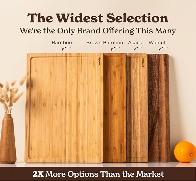 SMIRLY Wood Cutting Boards For Kitchen - Bamboo Cutting Boards For Kitchen Cutting Board, Bamboo Cutting Board Set With Holder, Chopping Board, Butcher Block, Small Wooden Cutting Board Set