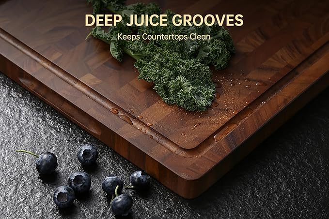 THETCHRY Walnut Cutting Boards for Kitchen, End Grain Wooden Cutting Board, Large Chopping Board Double Sided with Handle, Thick Butcher Block Charcuterie Meal Prep & Serving with Gift Box, 17"×13"×1"