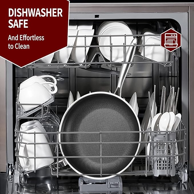 LOLYKITCH 10-12 Inch Tri-ply Hybrid Nonstick Stainless Steel Sauté Pan with Lids,Deep Frying Pan Set,Skillets,Induction Pots and Pans,Heavy Duty and Oven Safe,Detachable Handle.