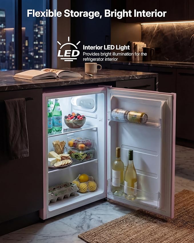 Upstreman 2.5 Cu.Ft All-Refrigerator Mini Fridge, Single Door Small Refrigerator, Dorm Fridge with 7 Adjustable Thermostat, Compact Refrigerator for Office, Bedroom or Dorm, Pink-CR26