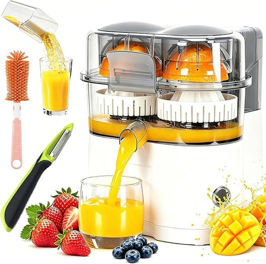 Dual-Head Automatic Citrus Juicer, 2026 New Detachable Dual-Head Electric Citrus Juicer with Built-in Cutter and Cleaning Brush, Electric Orange Juicer Machine for Kitchen (White)