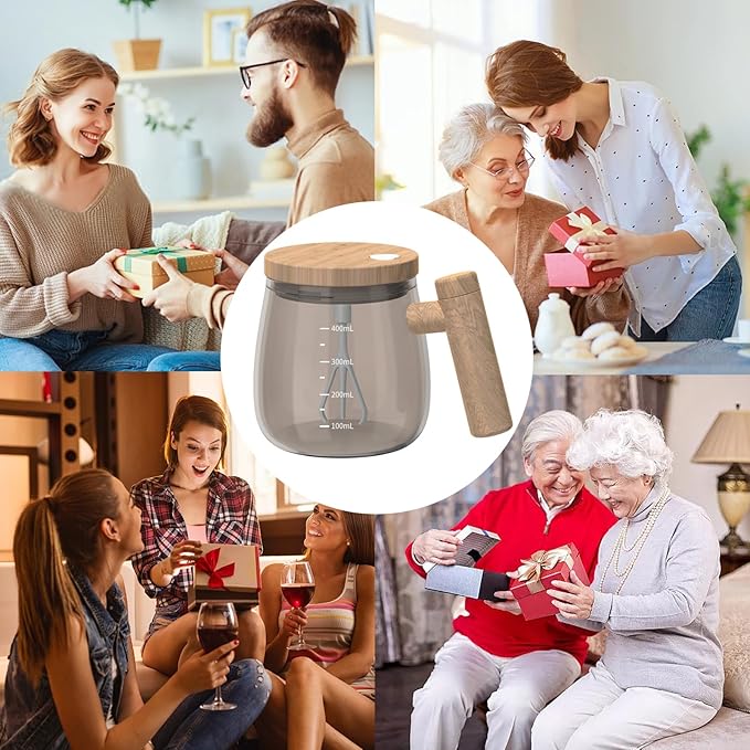 Self Stirring Coffee Mug, 400ML Self Stirring Mug Electric Mixing Mug High Borosilicate Glass Mixing Coffee Mug With 55° Constant Temperature Coaster Suitable for Coffee/Milk/Egg