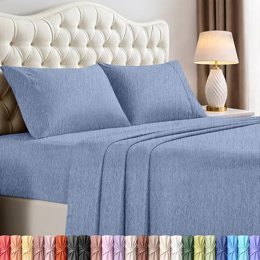 Utopia Bedding California King Size Sheet Set – 4 Piece Bed Sheets, Soft and Breathable Microfiber, Includes 1 Fitted Sheet, 1 Flat Sheet and 2 Pillowcases – Oeko Tex (Heather Navy)