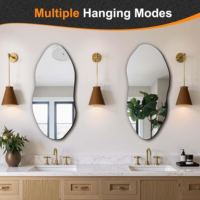 Delma Irregular Wall Mirror, 32"x14" Slim Vertical Wavy Design | Frameless, Entryway, Hallway & Bathroom, Modern Boho, Wall-Mounted
