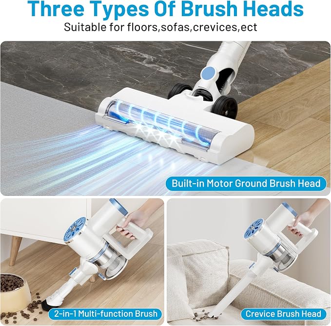 VIPSUN Cordless Vacuum Cleaner with Self-Standing, LED Screen Stick Vacuum Cleaners for Home, Lightweight Powerful Suction Vacuum, 6-in-1 Rechargeable Vacuum for Carpets, Pet Hair, Hardwood Floors