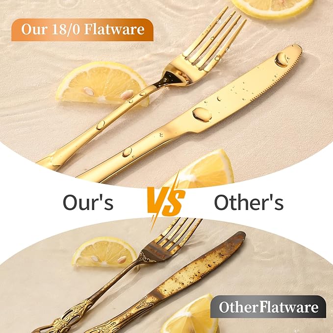 60 Piece Gold Silverware Set for 12, Bulk Stainless Steel Gold Flatware Cutlery Set Food Grade Utensil Set Include Forks Knives Spoons for Home Kitchen Restaurant Wedding, Dishwasher Safe