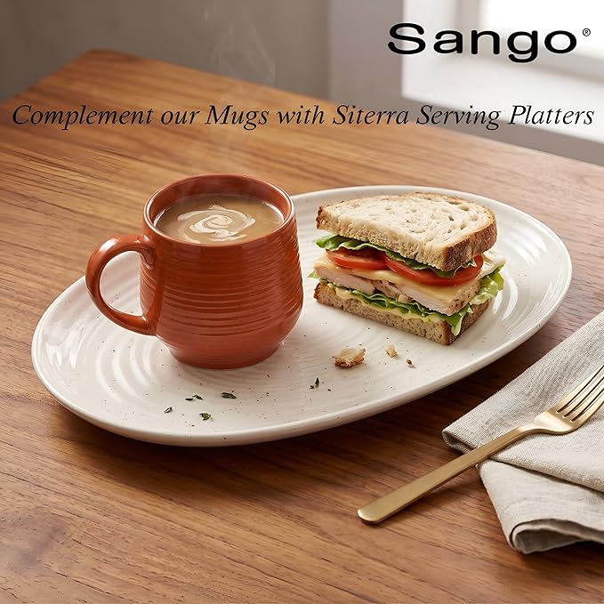 Sango 17.5 oz Stoneware Coffee Mugs Set of 4, Rustic Ceramic Mug with Speckled Reactive Glaze, Large Pottery Drinkware for Coffee or Tea, Dishwasher & Microwave Safe Mugs, Siterra Painter’s Palette