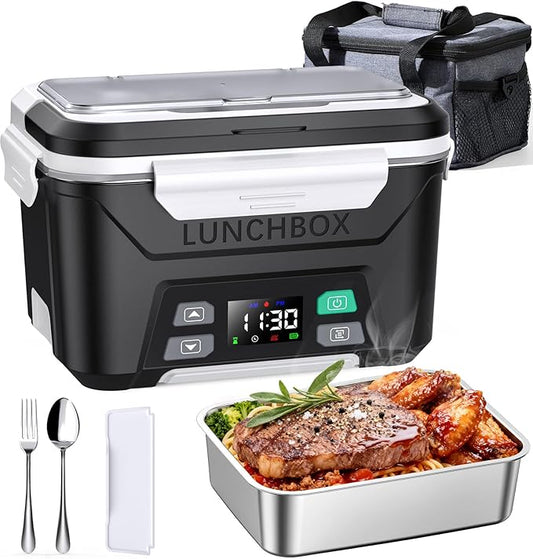 EAST OAK 5.5-Cup Cordless Electric Lunch Box for Adults, Heated Lunch Box for Men with Scheduled Heating, Portable Car Food Warmer with Utensils, One-Tier Bag, Removable Divider