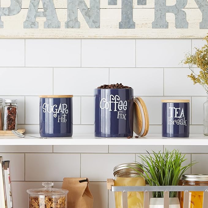 DII Kitchen Accessories Retro Collection Ceramics, Canister Set, Nautical Blue, 3 Piece