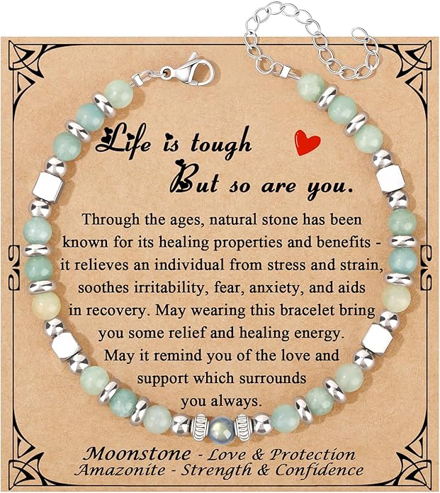 JoycuFF 𝗚𝗶𝗳𝘁𝘀 𝗳𝗼𝗿 𝗪𝗼𝗺𝗲𝗻 𝗠𝗼𝗼𝗻𝘀𝘁𝗼𝗻𝗲 𝗕𝗿𝗮𝗰𝗲𝗹𝗲𝘁 Amazonite Colorful Imperial Jasper Stainless Steel Beads Bracelets, Mothers Day Birthday Christmas Valentines Graduation Gifts