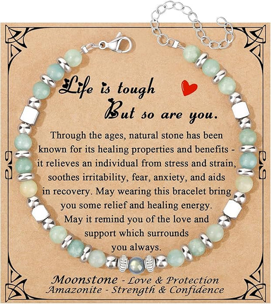 JoycuFF 𝗚𝗶𝗳𝘁𝘀 𝗳𝗼𝗿 𝗪𝗼𝗺𝗲𝗻 𝗠𝗼𝗼𝗻𝘀𝘁𝗼𝗻𝗲 𝗕𝗿𝗮𝗰𝗲𝗹𝗲𝘁 Amazonite Colorful Imperial Jasper Stainless Steel Beads Bracelets, Mothers Day Birthday Christmas Valentines Graduation Gifts