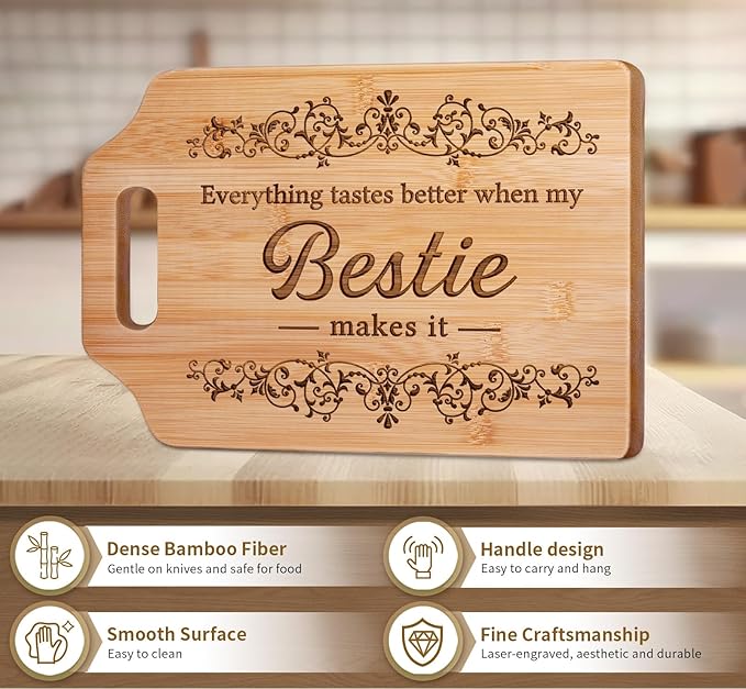 AceThrills Bestie Gifts for Women, Bestie Christmas Birthday Gifts for Women - Engraved Cutting Board 12.3"L × 8.7"W × 0.4"Th