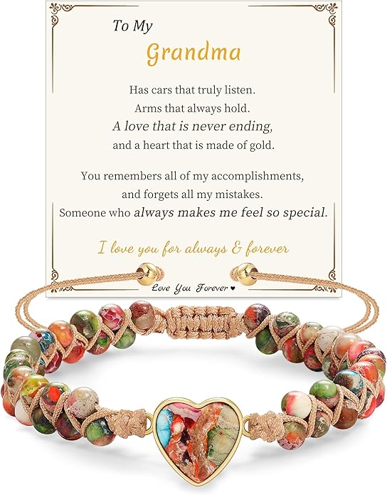 Mothers Day Gifts for Daughter Granddaughter, To My Mom Grandma Wife Girlfriend Sister Jasper Heart Bracelets Birthday Anniversary Christmas Stocking Stuffers Valentines Day Jewelry