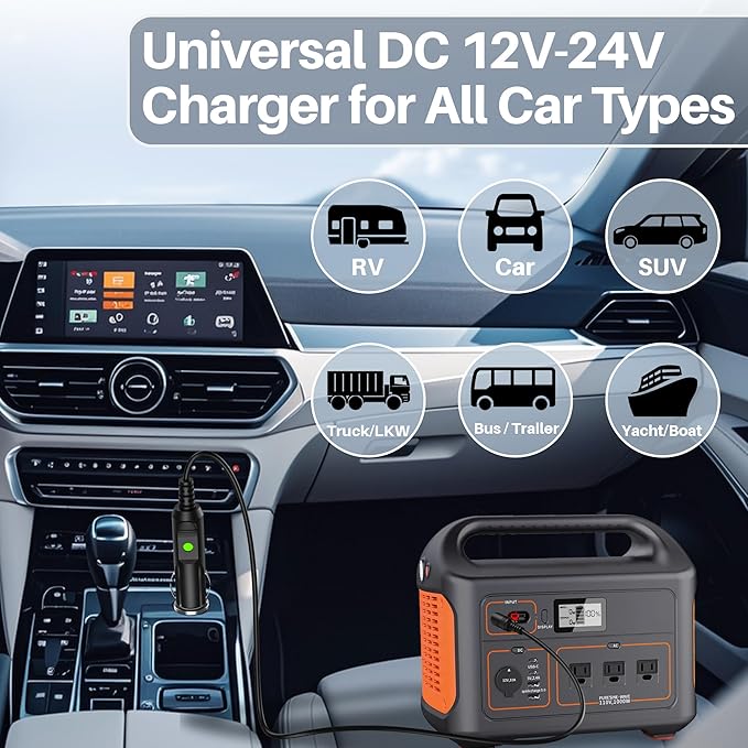 Charger for Jackery Portable Power Station Explorer 1000 300 500 880 550 290 240 160 E160 E240 E300 E500 E550 E880 E1000 Solar Panel Generator Explorer with 6.6 FT Charging Cord 12V-24V Car Charger