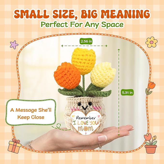 OASSIE Mom Gifts from Daughters Son - Emotional Support Crochet Tulip - Mothers Day Birthday Gifts for Mom from Daughter Son, Mother Daughter Gift, Mother's Day Flower Gift for Women, Positive Crochet