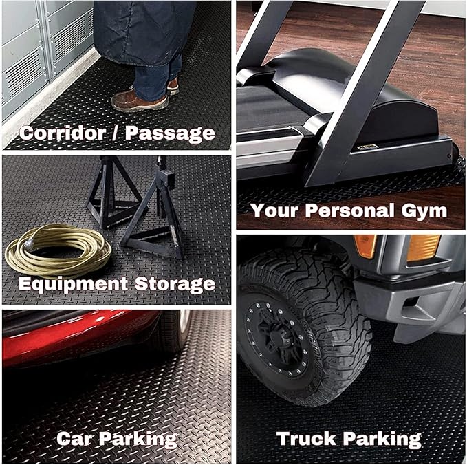 SEAL 6 x 20 FT Premium Garage Floor Mat, Solid 2.8mm Thick Lay-Flat Black Commercial Grade Heavy Duty Parking Mat for Garage Floor, Golf Cart, Water/Stain Resistant Runner (Embossed Diamond Plate)