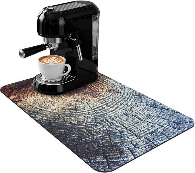 Coffee Mat 19x12 Inch, Wood Grain Coffee Drip Mat, Absorbent Hide Stain Rubber Backed Dish Drying Mat for Kitchen Counter, Bar Mats for Countertops, Under Coffee Bar Maker Machine Pot Espresso Staion