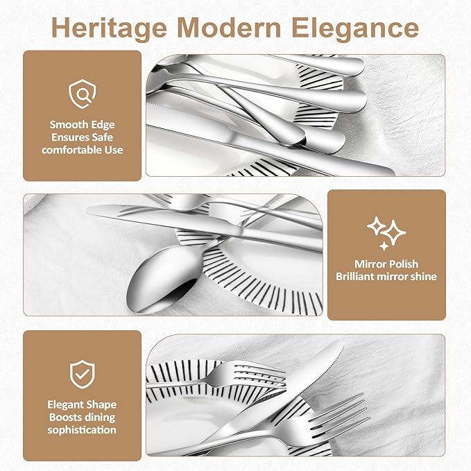 Lazycorner Silverware Set 40 Piece Stainless Steel Flatware Set Silverware Utensils for 8 People Includes Forks Knives Spoons & Salad Forks Dishwasher Safe for Home Restaurant or Outdoor Use