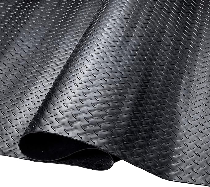 SEAL 4 x 20 FT Premium Garage Floor Mat, Solid 2.8mm Thick Lay-Flat Black Commercial Grade Heavy Duty Parking Mat for Garage Floor, Golf Cart, Water/Stain Resistant Runner (Embossed Diamond Plate)