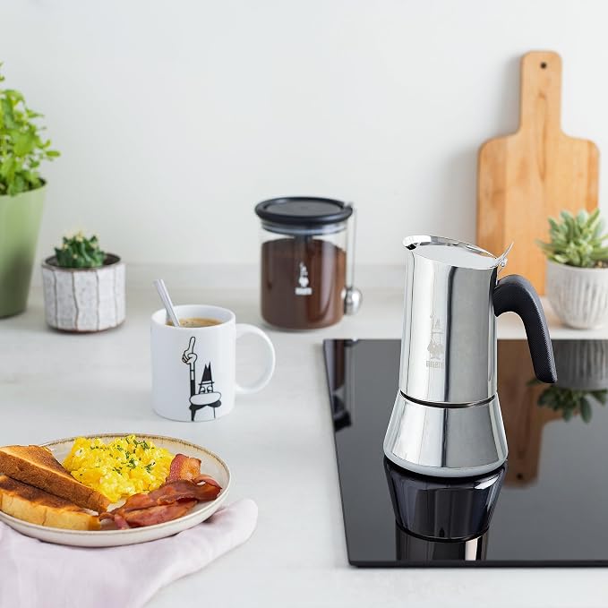 Bialetti New Venus Induction Stovetop Espresso Maker – Stainless Steel Espresso Coffee Maker for All Cooktops, Including Induction, 10 Espresso Cups (15.5 oz), Silver