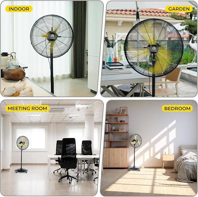 FUGOO 24'' Outdoor Oscillating Pedestal Fan With All Sealed Brushless DC Motor, 4-Speed Waterproof Outdoor Fan, Heavy Duty Industrial Floor Fans for House,Patios, Commercial, Garage, Warehouse