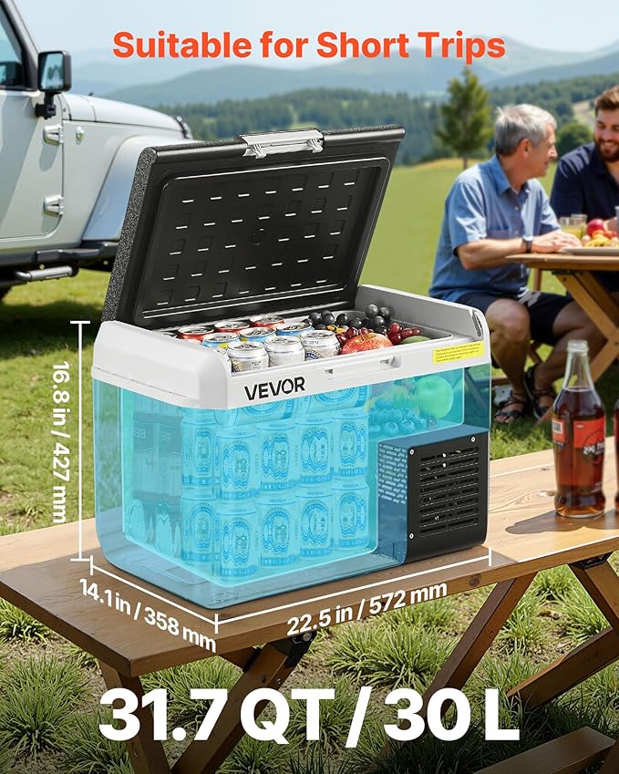 VEVOR 12 Volt Car Refrigerator, 31.7QT/30L Car Fridge, Portable Electric Freezer with -4℉ to 68℉ Adjustable Temp, 12/24V DC and 100-240V AC Compressor Cooler for Outdoor, Camping, RV