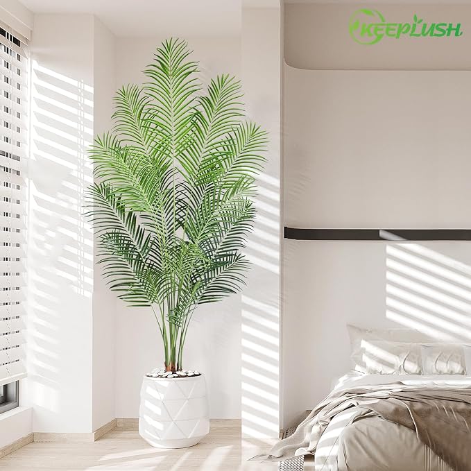 Artificial Palm Tree 7ft Tall Fake Palm Tree Indoor Decor with 18 Leaves and Real Bark Design Faux Tropical Areca Palm Silk Floor Plant in Pot for Home Office Living Room Bedroom Decor 1pcs