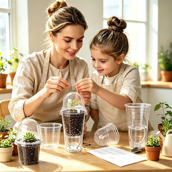 30 Pack 4" Self Watering Propagation Pots, Seed Starter Cups with Dome | Large Dual-Layer Clear Pots, Vent Dome, Self-Watering Reservoir, For Cuttings & Seedlings, 30 Plant Labels Included
