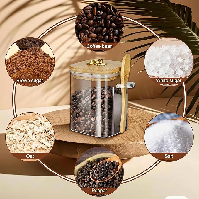 holoith 2 Pack Glass Jars with Lids and Spoons, 15 oz Glass Storage Containers with Lids for Dry Food Storage Sugar, Coffee, Nuts, Cookie, Candy, Tea, Airtight Kitchen Canisters Spice Jars